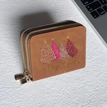 Christmas Fashion Print Card Holder Lightweight Fashionable Wallet Suitable For Daily Use For Women Double Zipper Mini Wallet Purse Wallet Card Wallet - Multicolor - View 7