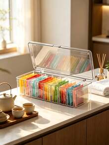 Multifunctional Desktop Tea Set Storage Box, Made Of High-Quality ABS Plastic, Flexible Compartment Layout, Suitable For Storing Office Supplies, Tea Bags, Cosmetics And Remote Controls; Ideal For School Supplies, Home Office, Kitchen, Bathroom And Vanity, Skincare Tools Storage - Multicolor - View 10