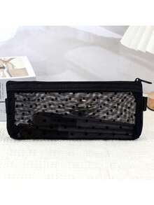 Black Transparent Mesh Makeup Bag, Heart And Polka Dot Pattern, Zippered Slim Makeup Storage Bag, Portable Travel Makeup Organizer, Suitable For Brushes, Lipsticks And Mini Beauty Essentials - Multicolor - View 10