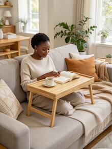 Bamboo Bed Tray Table, Foldable Legs, Raised Edge Desktop, Sturdy And Lightweight, Portable Lap Desk, Suitable For Bed, Sofa For Working, Reading, Eating And Using Laptops - Multiple Specifications - View 1