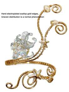 imoli 1pc Fashion Bohemian Metal Resin Lily Flower Shell Design Arm Cuff, Spiral Adjustable Open Body Chain Arm Ring, Suitable For Women's Party Beach Vacation Arm Jewelry - 34161-ab-g - View 4