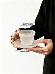 1pc Premium Glass Tea Cup And Saucer Set, Japanese Style Conical Tea Cup, Kung Fu Tea Cup, Personal Tea Cup, Host Cup, Transparent Frosted Cloud Mist Cup And Saucer - Multicolor - View 10