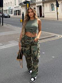 Camouflage American Street Style Casual Young Fashion Denim Jeans Spring Fall - Army Green - View 1