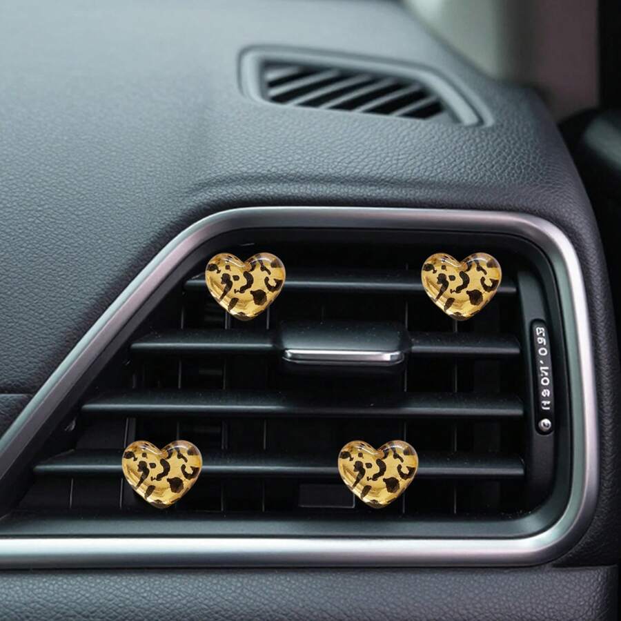 4pcs Fashionable Versatile Heart Leopard Print Resin Car Air Vent Decor ...
