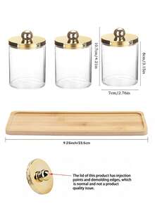 1/2/3Pcs Q Tip And Floss Pick Holder Set With Bamboo Tray, Clear Plastic Bathroom Storage Canisters With Shiny Gold Lids, Decorative Makeup Pad And Beauty Tool Organizer For Vanity Countertop And Bathroom Shelf - Multicolor - View 8
