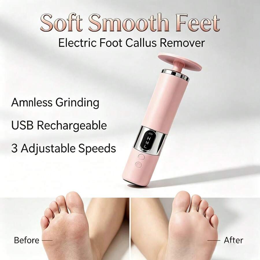 1pc Pink Electric Foot Callus Remover, USB Rechargeable Pedicure Foot File, 3 Adjustable Speeds Portable Dead Hard Skin & Cracked Heels Remover, Foot Care Tool For Home Use1200mAh - View 1