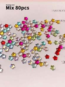 80 Pcs/Pack Flat Star-Shaped Rhinestone Nail Charms – DIY Autumn/Winter Nail Accessories & Dangles - Multicolor - View 6