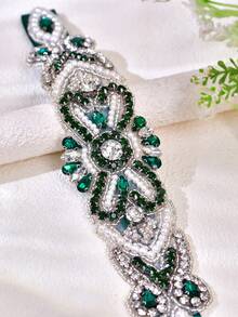 1pc New Design Bridal Waist Belt, Green Rhinestone Wedding Dress Waist Chain, Stage Dress Decorative Belt, Bridesmaid Wedding Accessory - Green Ribbon - View 5