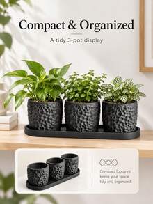 4pcs Indoor Plant Pots Set With Drainage Holes And Trays, Modern Textured Planters For Indoor Greenery, Succulents, Herbs, Cacti And Small Plants, Suitable For Windowsill, Desktop, Shelf, Living Room And Office Home Decor - Multi-color - View 7