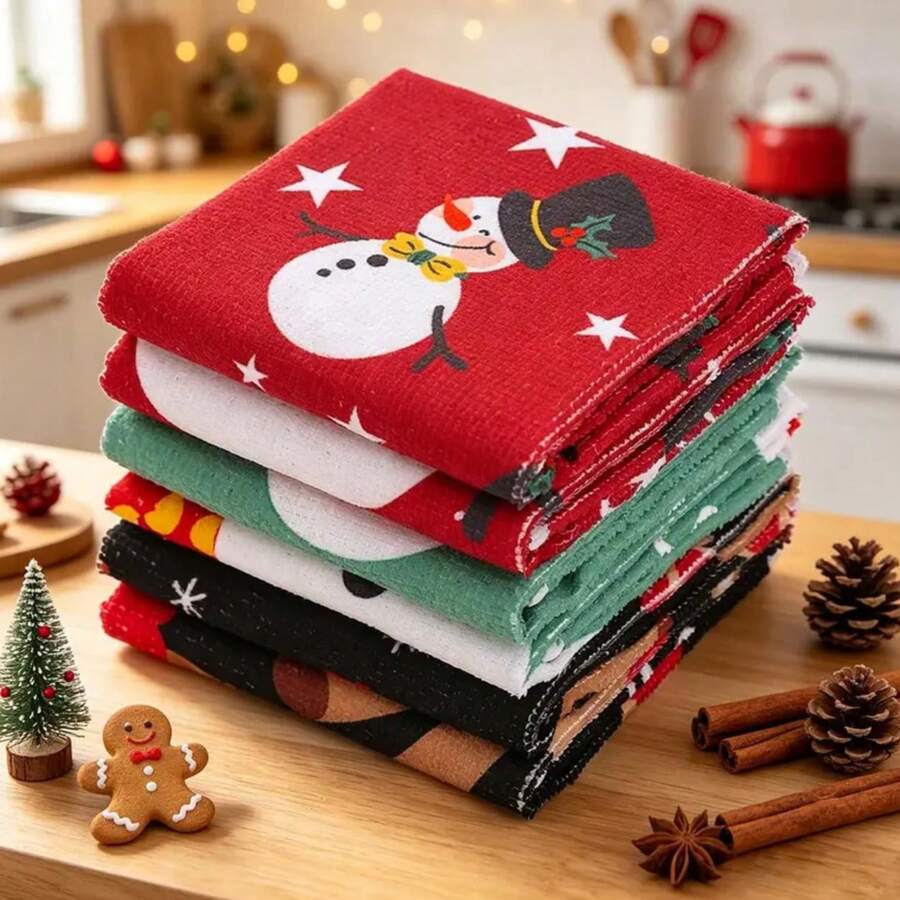 2/15pcs Christmas Dish Cloths, Santa Claus Pattern, Soft Absorbent Washable, Christmas Cleaning Cloth Kitchen Towels, Suitable For Cooking Baking Sink Countertop Bathroom, Christmas Theme Party Decoration, Home Room Decoration, Kitchen Essentials, Perfect Christmas Gift - Multiple Styles - View 1