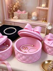 1Set/3pcs/1pc Cute 3D Printed Bow Dustproof Jewelry Box, Multifunctional Accessories Organizer For Rings Earrings Hair Clips Hair Ties, For Dresser Drawer Bathroom, Back To School & Christmas Gift For Girls - Multicolor - View 4