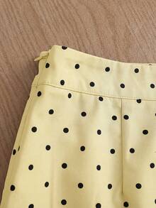 Conjunto ropa mujer elegante blusa sin mangas lazo falda mini lunares para cita diario - Amarillo - Ver 5