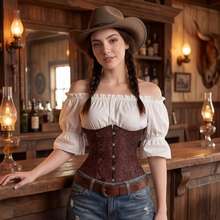 Women's Underbust Corset Renaissance Halloween Costume With Boning Support, Front Buckle, Back Lace-Up, Plus Size, Wide Pirate Belt, Gothic Victorian Outfit - A - View 7