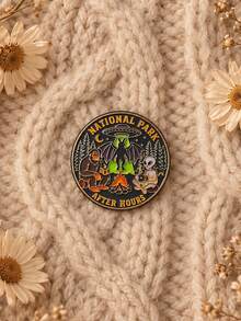 1pc Fun Camping Style Metal UFO Bigfoot Alien Bonfire English Lettering Round Brooch, Women's Daily Backpack Jacket Decoration Gift - Multicolor - View 5