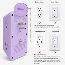 Outlet Extender, Surge Protector Outlet With 6-Multi Plug Outlet And 4 USB Ports(2 USB C), 3-Sided Power Strip Wall Charger, Multiple-Plug Outlet Splitter For Home Travel Office - Purple - View 5