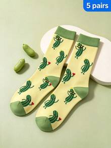 Unisex Creative Pickle Pattern Mid-Calf Socks, Cute Cartoon Design, Comfortable & Breathable, Versatile - Multicolor - View 6