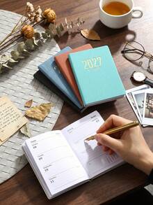 1pc 2027 A7 Pocket Planner, Textured PU Cover Weekly Planner, 128 Pages English Schedule Notebook, Portable Mini Pocket Diary, Time Management Planning Book, New Year And Christmas Office School Gift - Multicolor - View 2