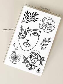 4PCS Creative Floral Butterfly Human Face Bird Pattern Party Gift Holiday Gift DIY Music Festival Temporary Tattoo Stickers For Arm Shoulder Neck Collarbone Waterproof Body Skin - Black - View 9