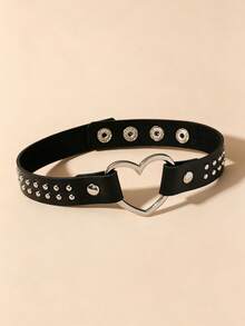 1pc Punk Style Spiked Decor PU Leather Choker Necklace, Y2K Rock Gothic Rivet Collar Chain, Suitable For Women's Daily Wear And Halloween Outfit - Black - View 14