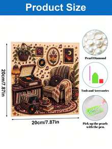 Thanksgiving Vintage Record Player Corner Pearl Art DIY Kit With Frame, Beaded Mosaic Wall Decor - A - View 6