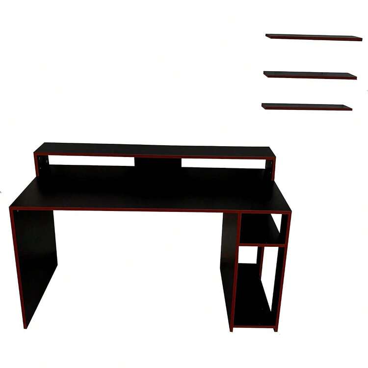 Escritorio Gamer, Mesa para Computadora, Mueble Minimalista, Color Negro Mate, con Espacio para Monitor, Teclado y Torre de PC, para Trabajo, Estudio y Gaming, Fácil Ensamblaje, Incluye Kit de Instalación y Garantía - Negro - Añade 4