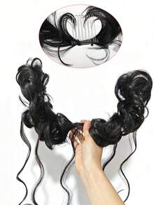 1pc Wavy Short Hair Extension, Built-In Twisted Flower Bun Style, Natural Voluminous Hairband, Adds Fullness To Hair - Multicolor - View 4