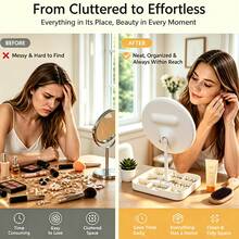 Ed Round Makeup Mirror With Multi-Compartment Storage Tray, 360° Rotatable Lighted Vanity Mirror - Multicolor - View 4
