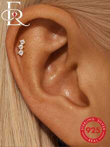 EleRunis 1pc 925 Sterling Silver Tiny Triple Stud Earrings, 5/6/8mm Flat Bottom Ear Cartilage Helix Earrings, Suitable For Daily Wear, Weddings, Parties, Engagements, Anniversaries, Valentine's Day, Delicate Jewelry - Gold - View 1