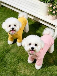 1PC Pink/Yellow Lapel Pet Clothes Fashionable And Casual Winter Warm Pullover Suitable For Small And Medium Sized Cats And Dogs - Multicolor - View 5