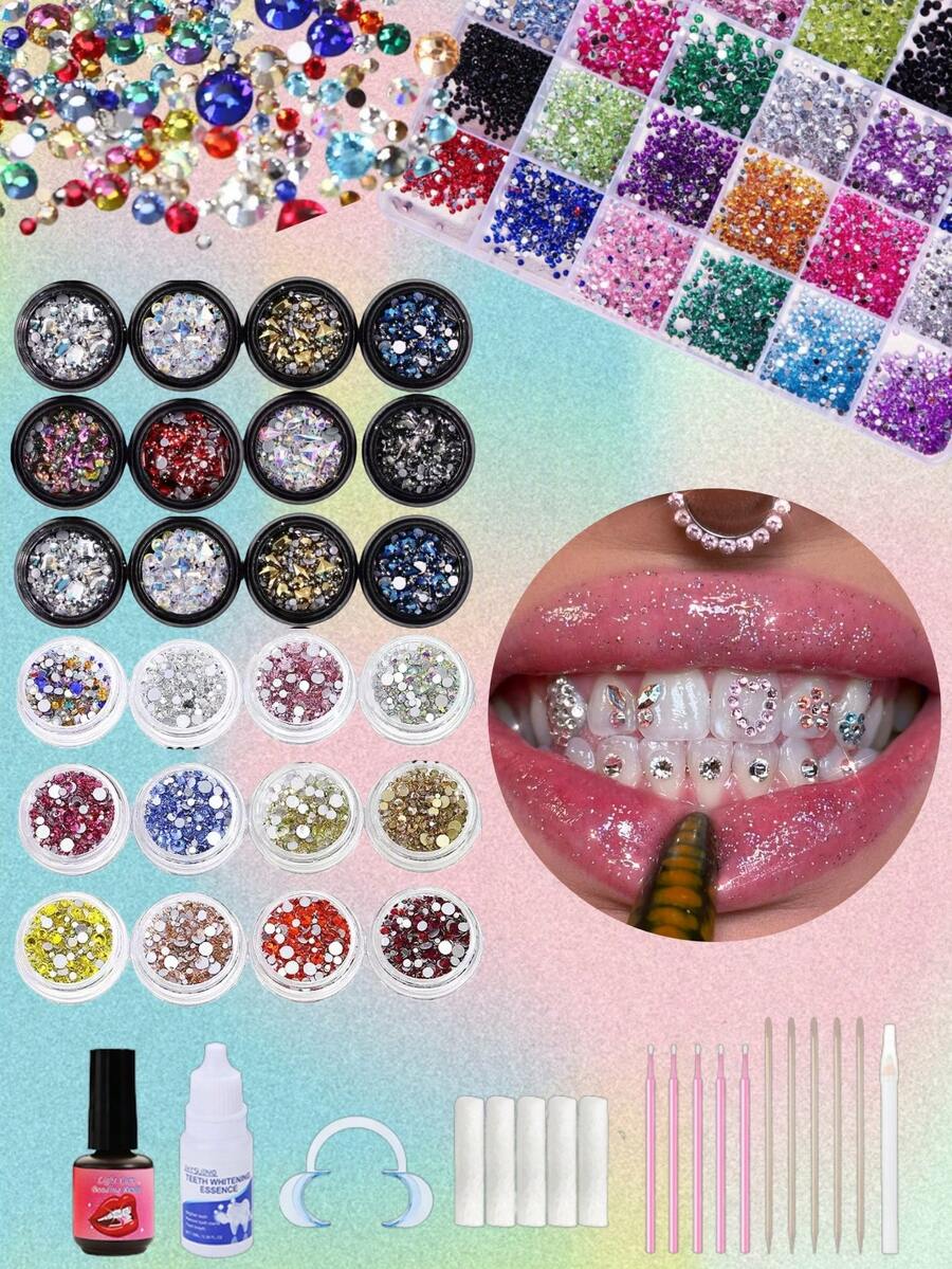 44Pcs/1 Set Shiny Butterfly Teeth Decor, Vintage Y2K Teeth Accessories Set, Suitable For Daily Wear, Party, Unisex (Glue Not Included) - 44Pcs Multicolor - View 1