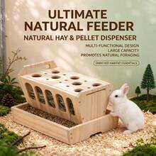 Natural Solid Wood Rabbit Foraging Feeder, Multi-Hole Enrichment Feeding Stand With Hay Rack & Pellet Tray, 2 In 1 Small Pet Food Holder, Cage Decor Accessory For Bunny, Guinea Pig, Chinchilla, Hamster - View 3