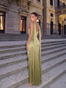 CHOSMO Elegant Green Women's Formal Backless Solid Color Dress For Homecoming - Light Green - View 5