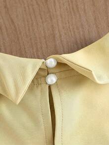 Conjunto ropa mujer elegante blusa sin mangas lazo falda mini lunares para cita diario - Amarillo - Ver 3