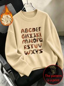 Plus-Size Women's Knitted Sweater-Style Top With Letter And Dachshund Prints, Casual And Simple, Suitable For Autumn And Winter, Everyday Wear. - Apricot - View 1