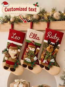 Personalized Christmas Stockings With 3D Santa, Snowman Or Reindeer Decorations, Holiday Hanging Decor, Suitable For Fireplace Mantel Decoration - Multicolor - View 1