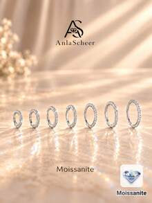 AnlaScheer 1pc Silver Tone 925 Sterling Silver Multi-Size Moissanite Earring Hoop, Hypoallergenic Ear/Nose Jewelry, Suitable For Women's Daily, Party, Wedding - Silver - View 3