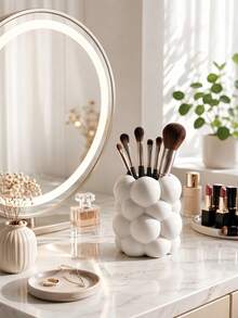 White Cloud Shaped Desktop Storage Box, Aesthetic Vanity Makeup Brush Holder, Multifunctional Pen Holder, Modern Desktop Decor, Cute Room Decoration For Bedroom, Vanity And Office Desk - S - View 2