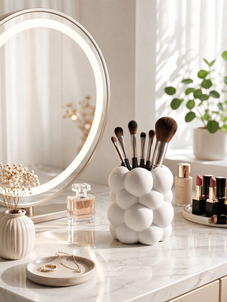 White Cloud Shaped Desktop Storage Box, Aesthetic Vanity Makeup Brush Holder, Multifunctional Pen Holder, Modern Desktop Decor, Cute Room Decoration For Bedroom, Vanity And Office Desk