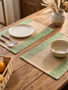 1/2/4/6/Pcs American Country Vintage Minimalist Style Striped Woven Placemats Kitchen Decor Napkins Rectangular Coffee Table TV Cabinet Tablecloth Holiday Party Birthday Party Table Decor Wedding Farmhouse Decor All Seasons - Green - View 8