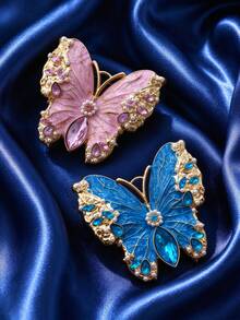 1pc Vintage Enamel Pearl Rhinestone Butterfly Brooch For Women, Suitable For Matching With Dresses, Scarves, Bags, Hats, Best Holiday Gift - Butterfly - View 1