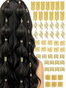 50pcs New Geometric Pattern Dreadlock Hair Rings For Women - Multicolor - View 1