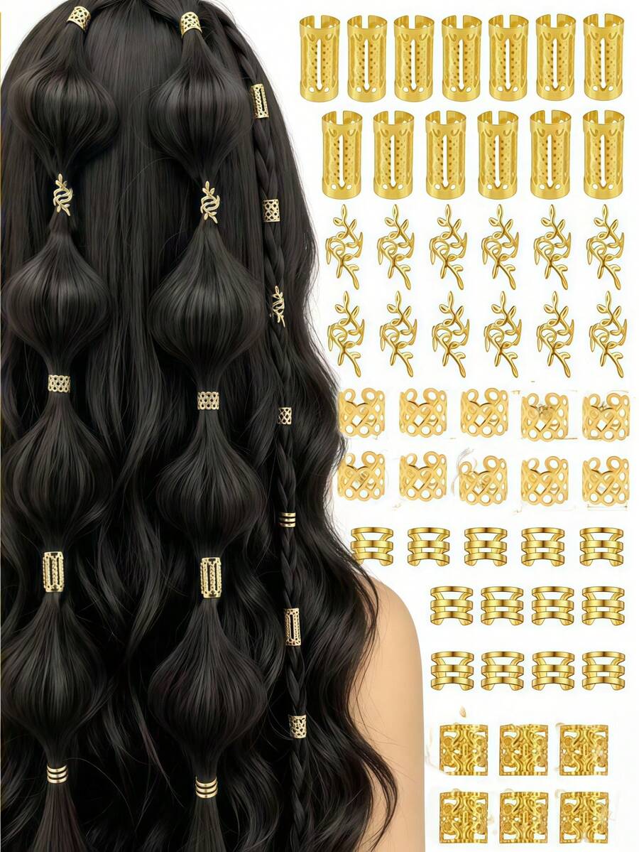 50pcs New Geometric Pattern Dreadlock Hair Rings For Women - Multicolor - View 1