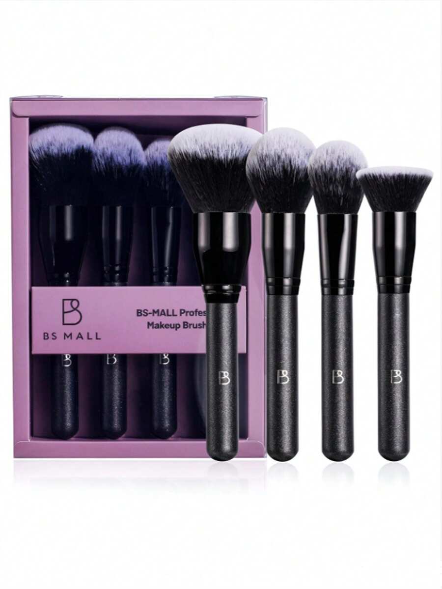 BS-MALL Soft Professional Makeup Brush Set 4 Pcs Travel-Friendly Brushes Including Foundation Brush For Liquid Makeup Powder Brush & Blush Brush Daily Use - Black - View 1