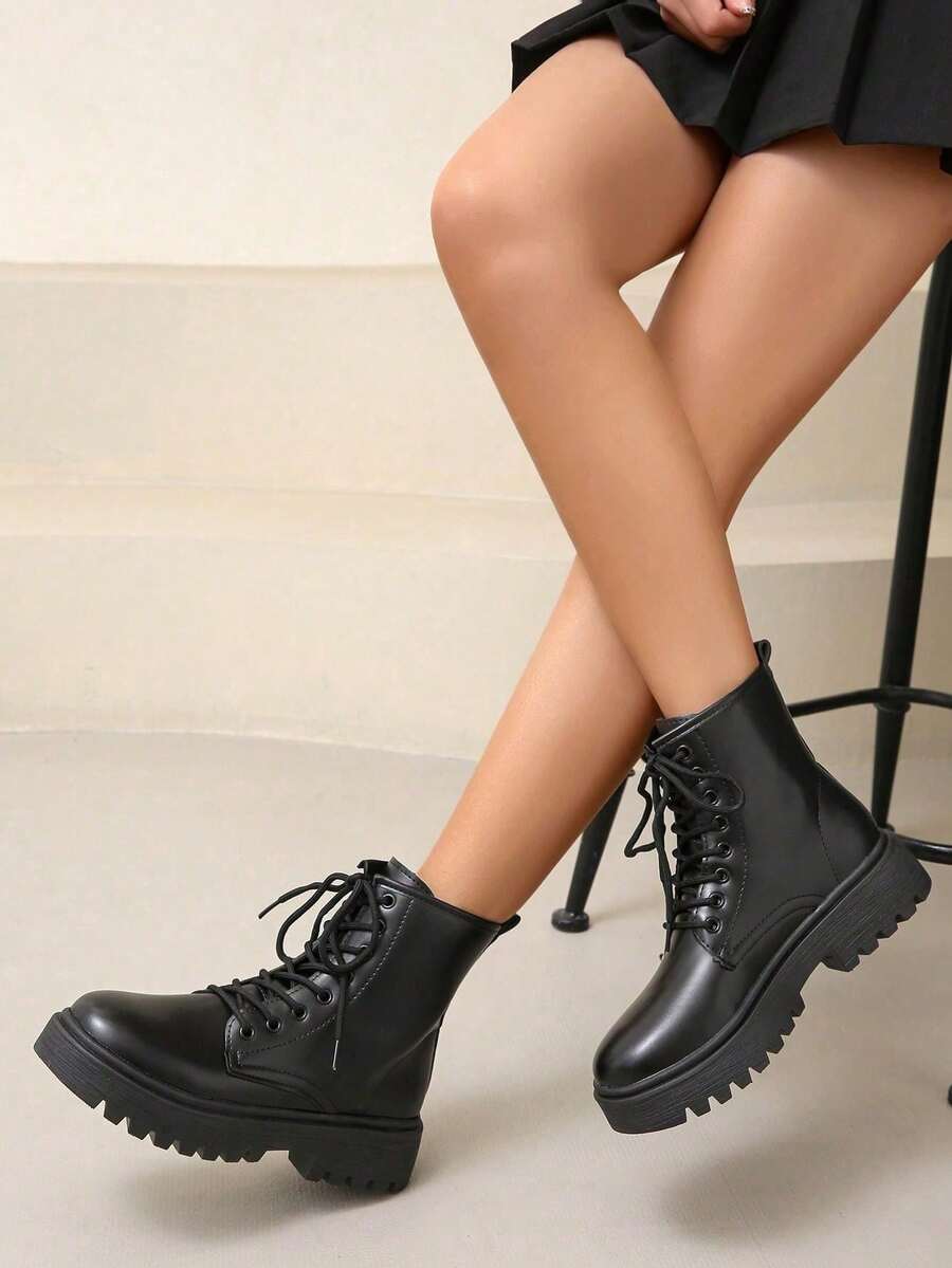 Punk Lace-Up Metal Eyelet Holiday Office - Black - View 1