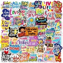 50Pcs Positive Uplifting English Phrase Stickers, PP Material Waterproof Decorative Decals For DIY Journal & Water Bottle - 50 PCS - View 1