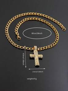 1pc European And American Hip Hop Style Jesus Cross Pendant Necklace, Copper Inlaid Zirconia, 7mm Stainless Steel Cuban Chain, Street Style Men's Versatile Accessory - Jesus Cross - View 6
