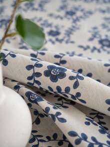 1pc Blue Floral Tassel Tablecloth, Linen Texture Country Style Dining Tablecloth, French Pastoral Home Decor Tablecloth - Blue - View 6