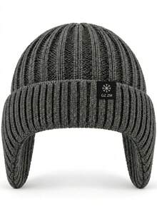 Unisex Fleece Lined Earflap Knit Beanie, Thick Ribbed Winter Windproof Warm Folded Skull Cap, Suitable For Outdoor Sports - Multicolor - View 9