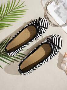 Women's Zebra Print Bow Ballet Shoes, Round Toe Slip-On, Lightweight Comfortable Commute Work Daily Casual Shoes - Zebra Print - View 5