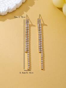 Women's Gold Full Rhinestone Long Tassel Earrings, Shiny Crystal Chain Drop Earrings, Wedding Party Accessories - Multicolor - View 2